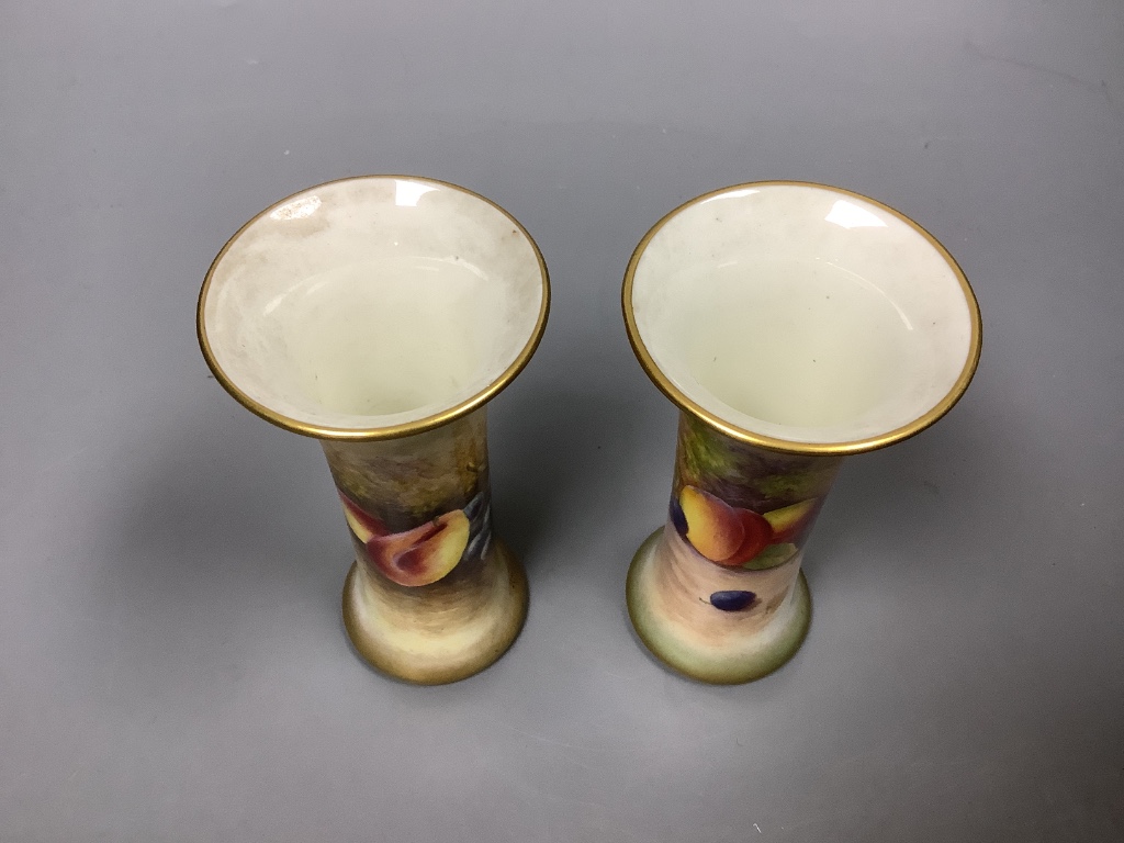 A pair of Royal Worcester fruit painted waisted vases, signed Maybury, height 17cm